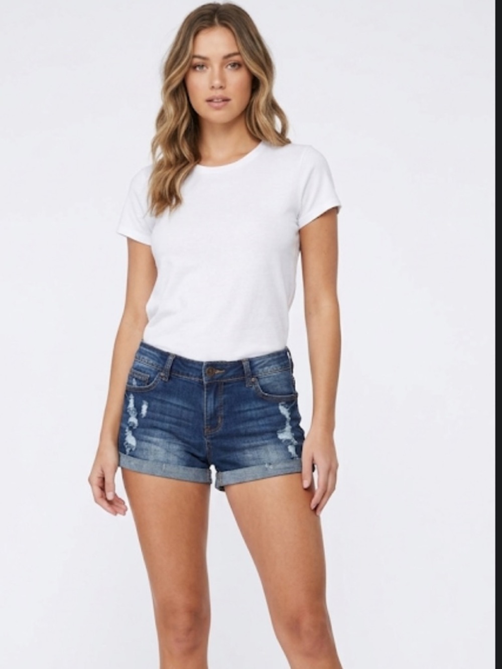 Blue Notes Distressed Denim Shorts | Rolled Hem | Size 28 Summer Staple